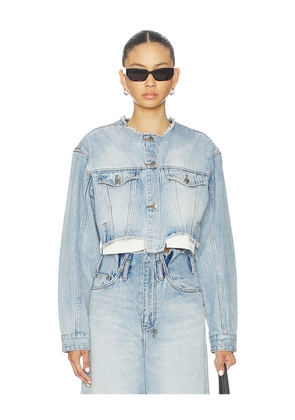 Ksubi Torn Off Crop Trucker Jacket in Baby Blue. Size L. Also in M, S, XL/1X.