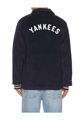 Mitchell & Ness MLB Yankees Off The Busvintage Logo Corduroy Coaches Jacket in Navy. Size L. Also in M, S, XL/1X.