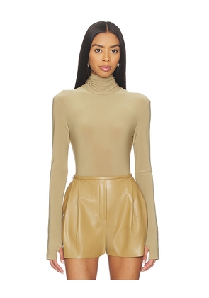 Norma Kamali Long Sleeve Turtle Bodysuit in Tan. Size L. Also in M, S, XL.