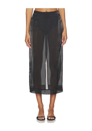 MADISON THE LABEL Knox Midi Skirt in Black. Size L. Also in M, S, XL.