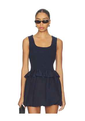 onia Air Linen Smocked Tank Top in Navy. Size L. Also in M, S, XL, XS.