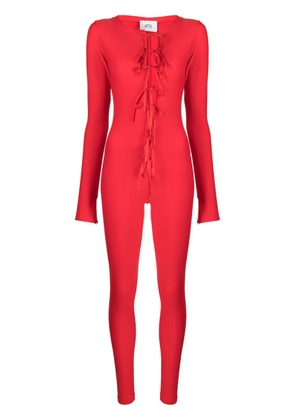 Atu Body Couture tie-fastening satin-finish catsuit - Red
