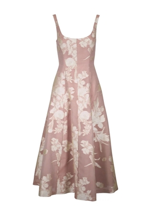 Lela Rose floral-print scoop-neck midi dress - Neutrals