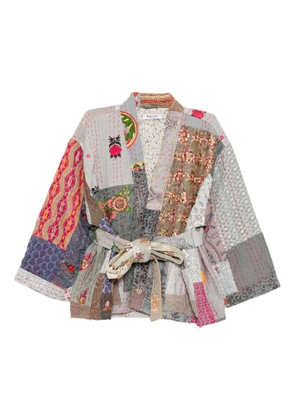 BLAKLACE patchwork belted jacket - Grey