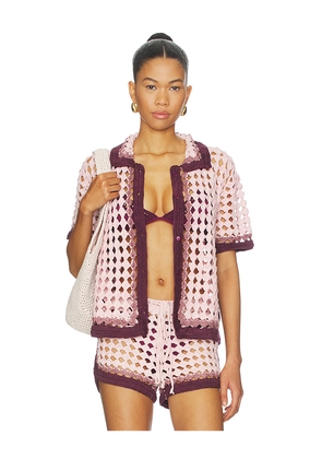 Leslie Amon Garis Shirt in Pink,Burgundy. Size L. Also in M, S, XL, XS.