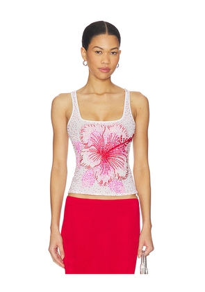 Leslie Amon Hibiscus Top in White,Red. Size L. Also in M, S, XL, XS.