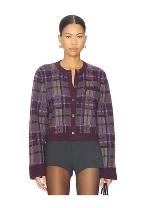 NAADAM Luxe Plaid Jacquard Cardigan in Purple. Size L. Also in M, S, XS.