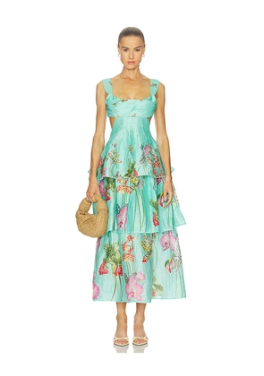 LA FUORI Botanical Oasis Dress in Teal. Size L. Also in M, S, XL.