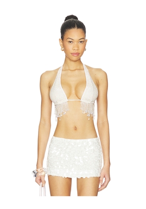 Leslie Amon Fringe Pearl Top in White. Size M. Also in S, XL, XS.
