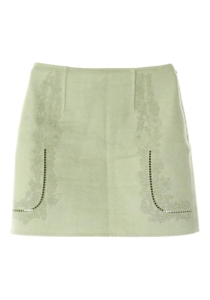 Hermès Pre-Owned 2010s floral-embroidery cashmere skirt - Green