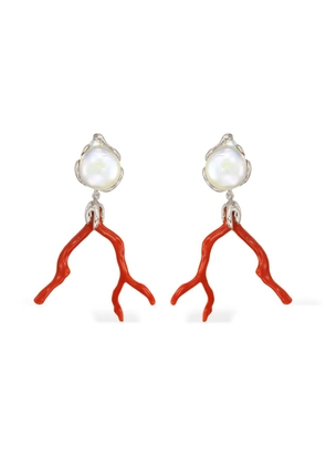 OBSIDIAN pearl branch earrings - Silver