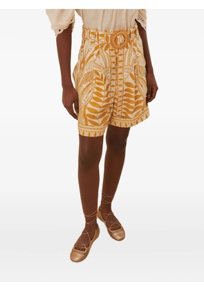 FARM Rio leaf-print belted knee-length shorts - Orange
