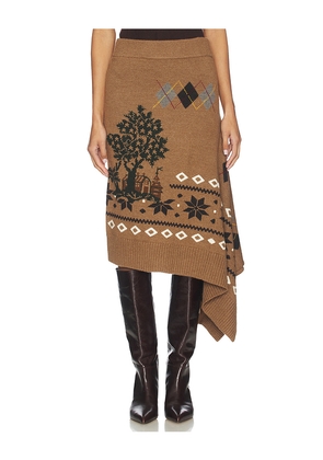 Monse Mixed Fair Isle Midi Skirt in Brown. Size M-L. Also in XS-S.