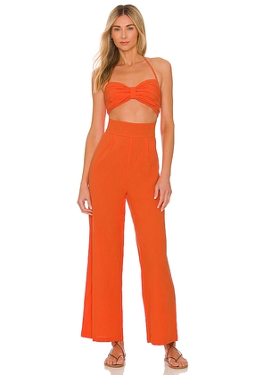SNDYS x REVOLVE Boat Linen Jumpsuit in Tangerine. Size XXL. Also in L, M, S, XL, XS, XXS.