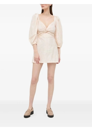 Liviana Conti puff-sleeve embroidered mini dress - Neutrals