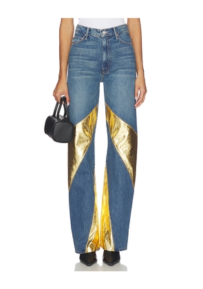 MOTHER The Spiral Saloon Heel Jeans in Blue,Metallic Gold. Size 23. Also in 24, 25, 26, 27, 28, 29.