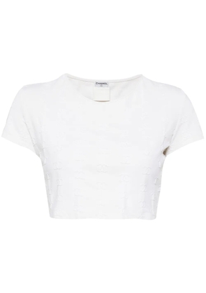 CHANEL Pre-Owned 1990-2000s CC-embroidered cropped T-shirt - White