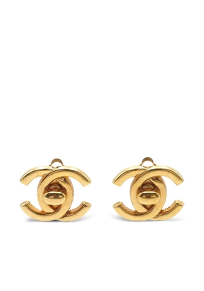 CHANEL Pre-Owned 1996 Gold Plated CC Turn Lock Clip on Earrings costume earrings