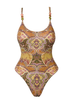 SOFIA ERHAN Aurelia beaded printed swimsuit - Neutrals