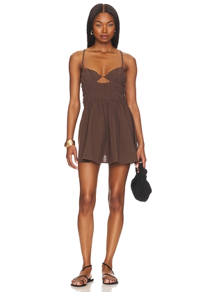 SNDYS Tahlia Mini Dress in Chocolate. Size L. Also in M, XL, XXL, XXS.
