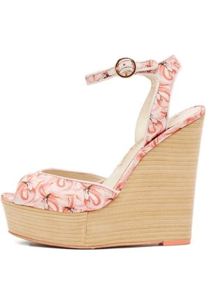 Sophia Webster pre-owned 90mm flamingo-print wedge sandals - Neutrals