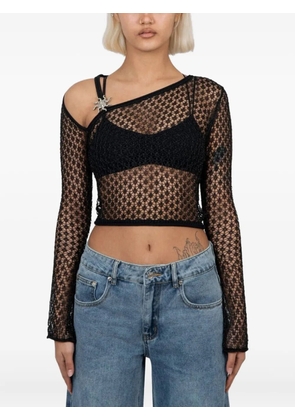 House of Sunny sun-embellished mesh top - Black