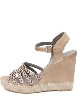 Gina 115mm pearl-embellished wedge sandals - Neutrals