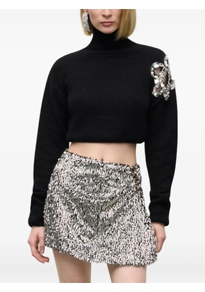 AREA crystal-cluster flower turtleneck sweater - Black