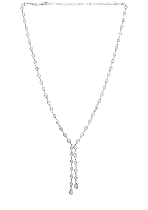 SHASHI Bezel Lariat Necklace in Metallic Silver.