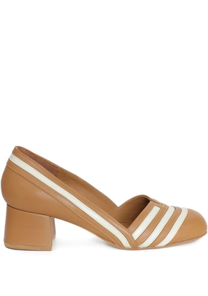 Sarah Chofakian 50mm Tiramisu stripe-detail block-heel pumps - Brown