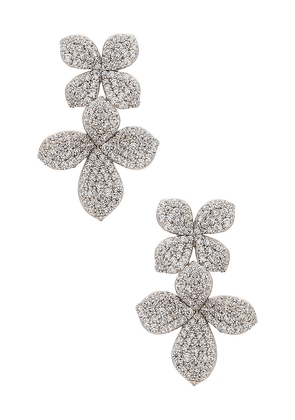 SHASHI Flower Pave Drop Earring in Metallic Gold.