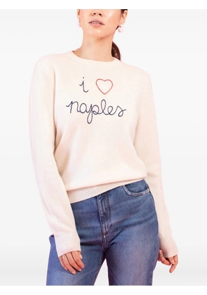 Lingua Franca I Love Naples embroidered crew-neck sweater - White