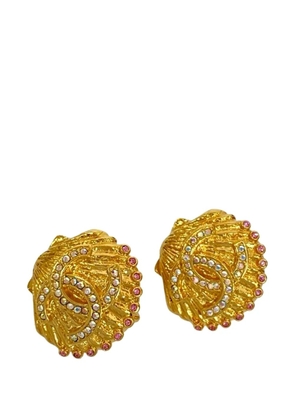 CHANEL Pre-Owned 2023 CC Gold Plated Rhinestone Shell Clip On Earrings costume earrings