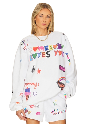 The Mayfair Group Somebody Loves You Crewneck in White. Size L/XL. Also in M/L, S/M.