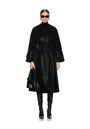 SELMACILEK Faux Leather Stitch Trenchcoat in Black. Size L. Also in M, XS.
