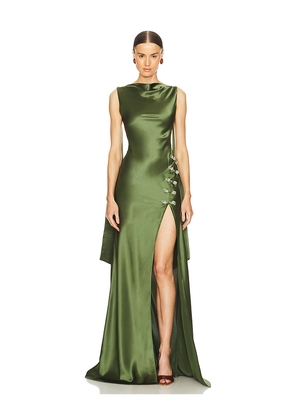 SAU LEE Priscilla Gown in Olive. Size 0. Also in 2, 4, 6, 8.