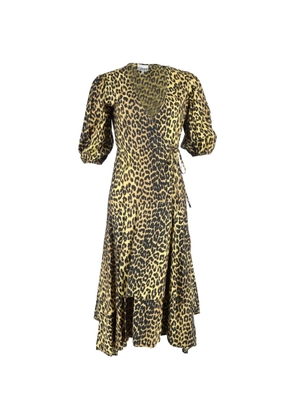GANNI leopard-pattern wrap midi dress - Yellow
