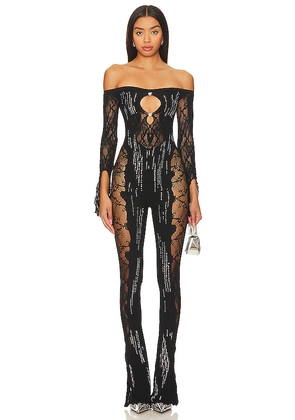 POSTER GIRL Adella Jumpsuit Shapewear Off The Shoulder Jumpsuit in Black.