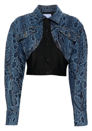 Mugler snake-print panelled denim jacket - Blue