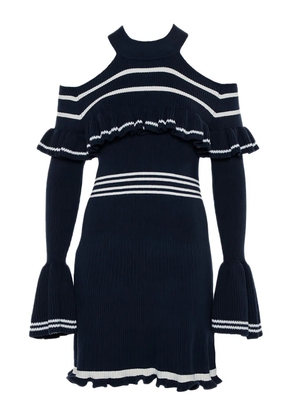 Self-Portrait ribbred ruffled mini dress - Blue