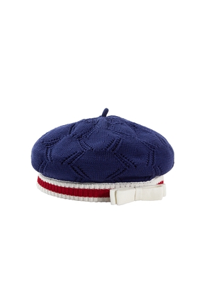 self-portrait Kids Textured Knit Beret in Navy.