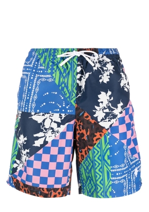 COUNTY OF MILAN patchwork-print swim shorts - Blue