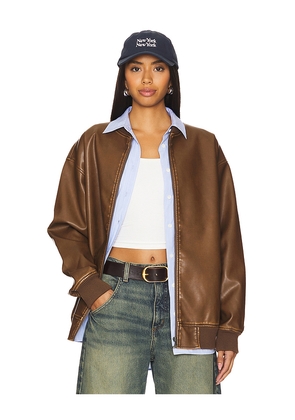 superdown Ariel Faux Leather Bomber in Brown. Size L. Also in XS, S, M.