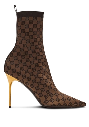 Balmain Skye 95mm monogram-jacquard boots - Brown