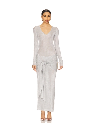 SEROYA Ashera Metallic Knit Dress in Metallic Silver, grey. Size L. Also in M, S.