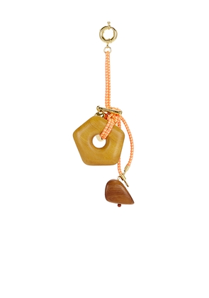 Timeless Pearly Wood & Gold Charms Rope Keychain in Brown.