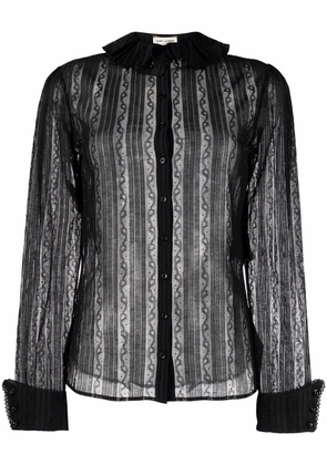 Saint Laurent frilled-neck lace shirt - Black