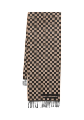 Karl Lagerfeld check-pattern fringed scarf - Brown
