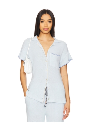 SUNDRY Mesh Camp Shirt in Baby Blue. Size L. Also in S, XS.