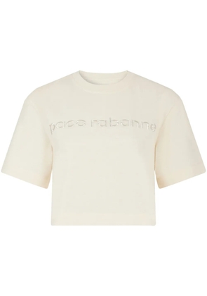 Rabanne logo-embroidered cropped T-shirt - Neutrals